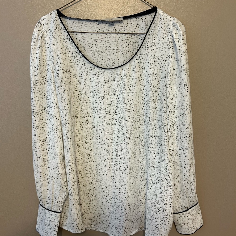LOFT White Blouse with Black Piping